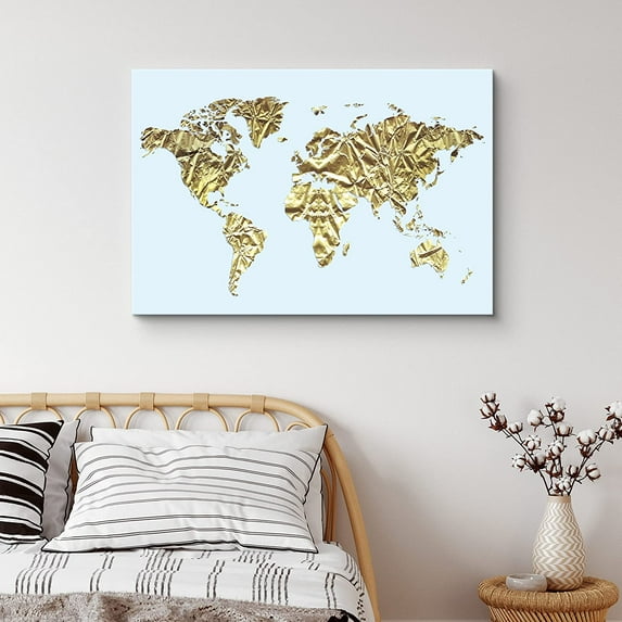 PixonSign Canvas Print Wall Art Gold-Foil Style World Map Landscape Islands Digital Art Modern Art Contemporary Aerial Colorful Multicolor Warm for Living Room, Bedroom, Office - 32"x48"