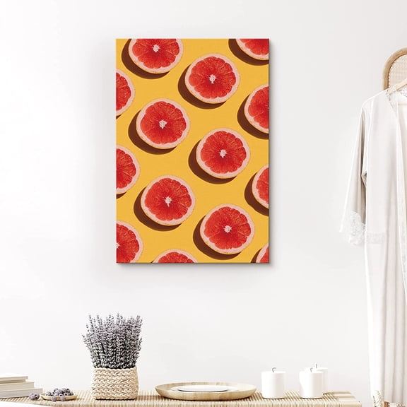 PixonSign Canvas Print Wall Art Grapefruit Sections in Rows Fruit Family Photography Modern Art Decorative Elements Closeup Colorful Multicolor Ultra for Living Room, Bedroom, Office - 12"x18"