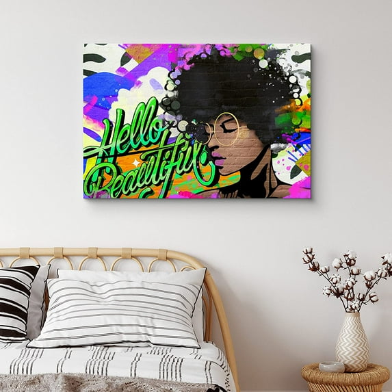 PixonSign Canvas Print Wall Art Graphic Beautiful Woman Graffiti & Street Art Comics Digital Art Modern Art Bohemian Portrait Fun Multicolor Ultra for Living Room, Bedroom, Office - 16"x24"