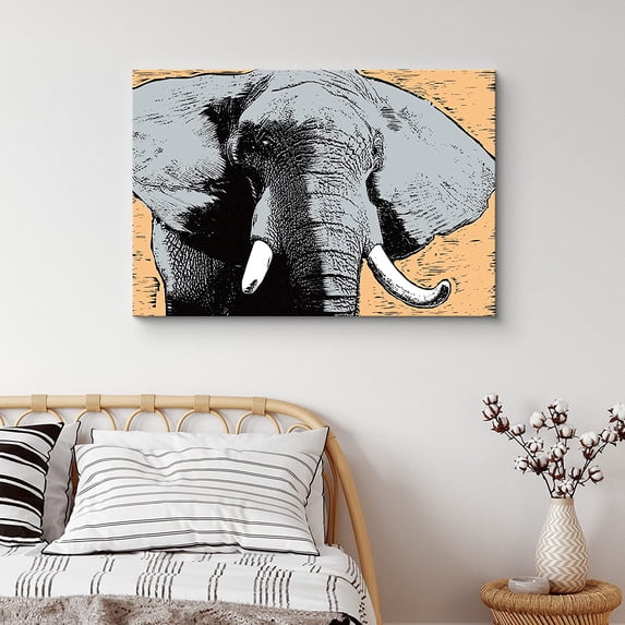 PixonSign Canvas Print Wall Art Graphic Comic Book Elephant Animals Wilderness Illustrations Pop Art Rustic Portrait Expressive Multicolor Ultra for Living Room, Bedroom, Office - 16"x24"