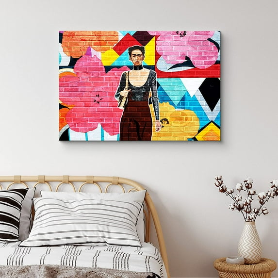 PixonSign Canvas Print Wall Art Graphic Frida Kahlo Stylish Graffiti & Street Art Comics Digital Art Modern Art Bohemian Portrait Fun Multicolor Ultra for Living Room, Bedroom, Office - 12"x18"