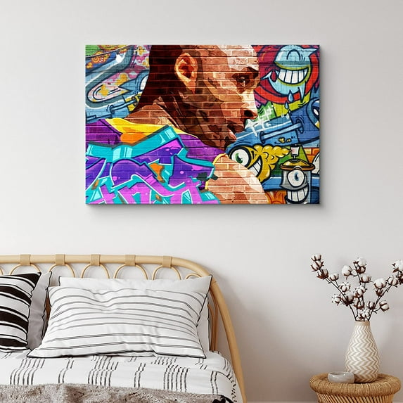 PixonSign Canvas Print Wall Art Graphic Kobe Bryant Basketball Player Graffiti & Street Art Comics Digital Art Modern Art Bohemian Portrait Fun Multicolor Ultra for Living Room, Bedroom - 16"x24"