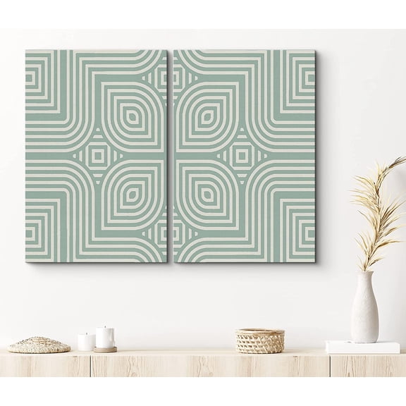 PixonSign Canvas Print Wall Art Green Geometric Floral Inspired Pattern Abstract Shapes Drawings Modern Art Contemporary Colorful Multicolor Ultra for Living Room, Bedroom, Office - 16"x24"x2