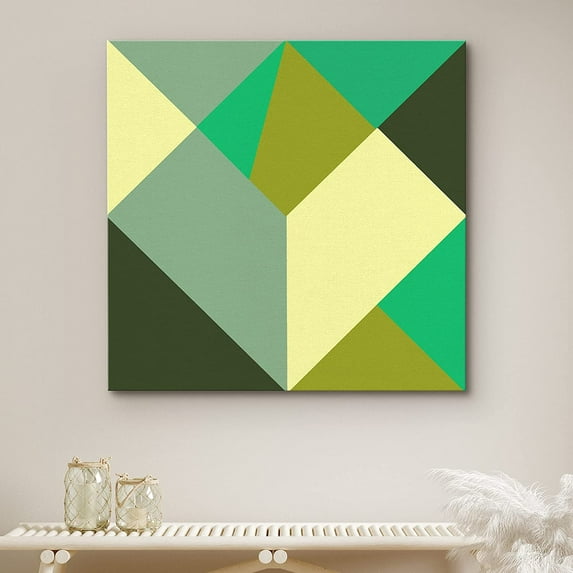 PixonSign Canvas Print Wall Art Green and Yellow Quadrilaterals Geometric Shapes Digital Art Modern Art Minimalist Colorful Multicolor Neon for Living Room, Bedroom, Office - 24"x24"