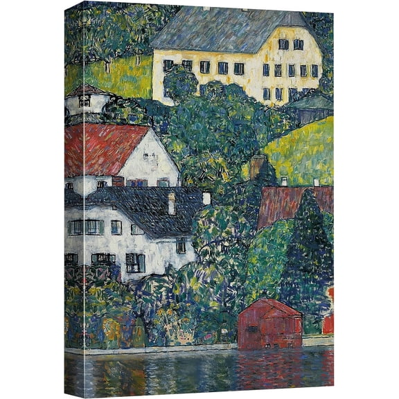 PixonSign Canvas Print Wall Art Houses at Unterach by Gustav Klimt Nature Wilderness Illustrations Retro Decorative Floral Botanical Minimal Calm/Relax/Cozy Fine Art for Bedroom - 12"x18"