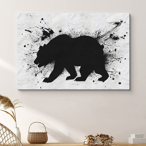PixonSign Canvas Print Wall Art Ink Blot Bear Animals Wilderness Illustrations Modern Art Contemporary Dramatic Dark Blue and White for Living Room, Bedroom, Office - 32x48