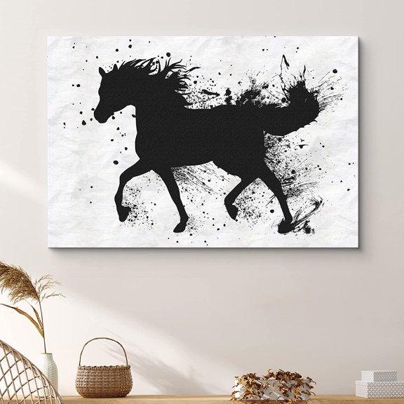 PixonSign Canvas Print Wall Art Ink Blot Horse Animals Wilderness Illustrations Modern Art Contemporary Dramatic Dark Black and White for Living Room, Bedroom, Office - 12x18