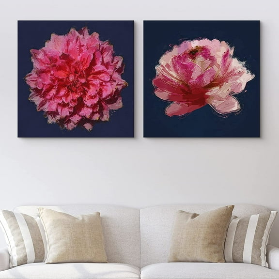 PixonSign Canvas Print Wall Art Italian Master Textured Pink & White Roses Floral Wilderness Illustrations Fine Art Romantics Closeup Relax/Calm Ultra for Living Room, Bedroom, Office - 24"x24" x 2