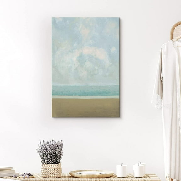 PixonSign Canvas Print Wall Art Light Blue Abstract Beach Horizon Geometric Wilderness Illustrations Modern Art Minimalist Landscape Relax/Calm Multicolor for Living Room, Bedroom, Office - 32"x48"