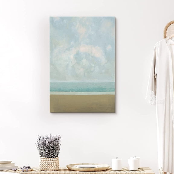 PixonSign Canvas Print Wall Art Light Blue Abstract Beach Horizon Geometric Wilderness Illustrations Modern Art Minimalist Landscape Relax/Calm Multicolor for Living Room, Bedroom, Office - 16"x24"
