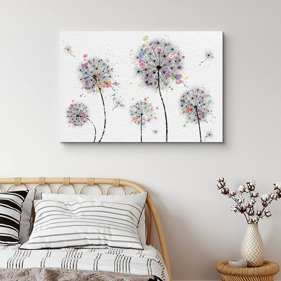 PixonSign Canvas Print Wall Art Multicolor Rainbow Dandelions Botanical Plants Digital Art Modern Art Farmhouse/Country Group Relax/Calm Multicolor Cool for Living Room, Bedroom, Office - 32"x48"