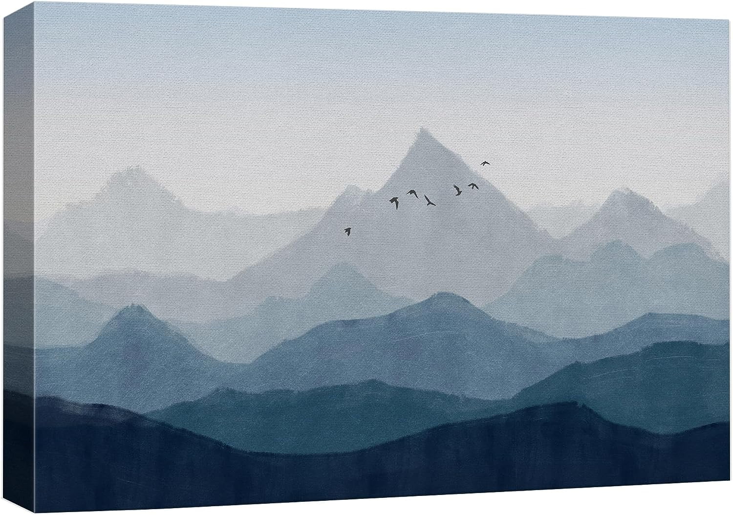 PixonSign Canvas Print Wall Art Navy Blue Misty Mountain Range Nature ...