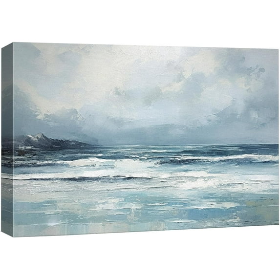 PixonSign Canvas Print Wall Art Navy Blue Ocean Wave Beach Nature Wilderness Illustrations Fine Art Decorative Farmhouse/Country Relax/Calm/Cozy Multicolor Zen for Bedroo - 32"x48"