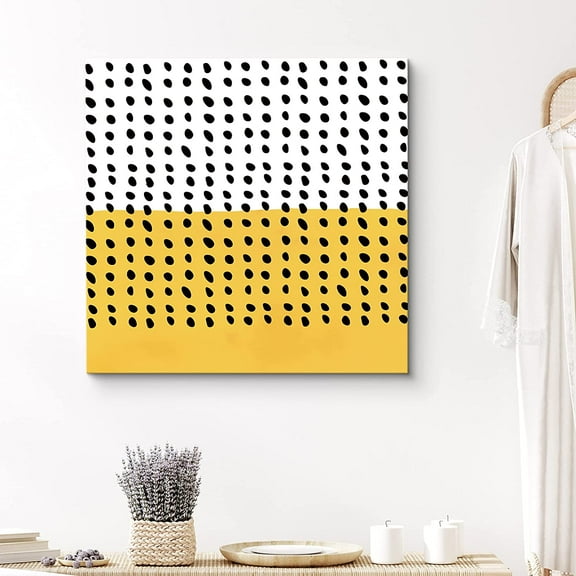 PixonSign Canvas Print Wall Art Orange Colorblock and Black Dots Geometric Shapes Illustrations Modern Art Modern Colorful Multicolor Pastel for Living Room, Bedroom, Office - 24x24 inches