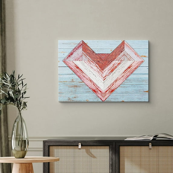 PixonSign Canvas Print Wall Art Pink & White Abstract Heart Geometric Shapes Wood Panels Modern Art Farmhouse/Country Relax/Calm Ultra for Living Room, Bedroom, Office - 24"x36"