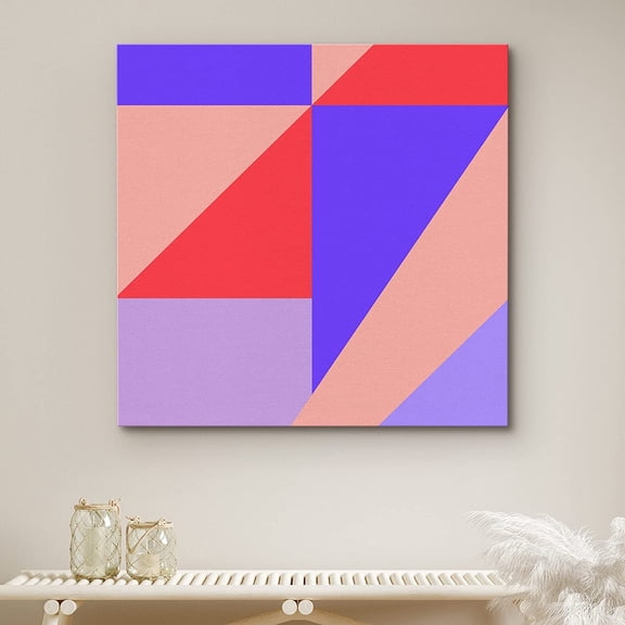 PixonSign Canvas Print Wall Art Purple, Blue & Red Triangle Variety Geometric Shapes Digital Art Modern Art Minimalist Colorful Multicolor Neon for Living Room, Bedroom, Office - 24"x24"