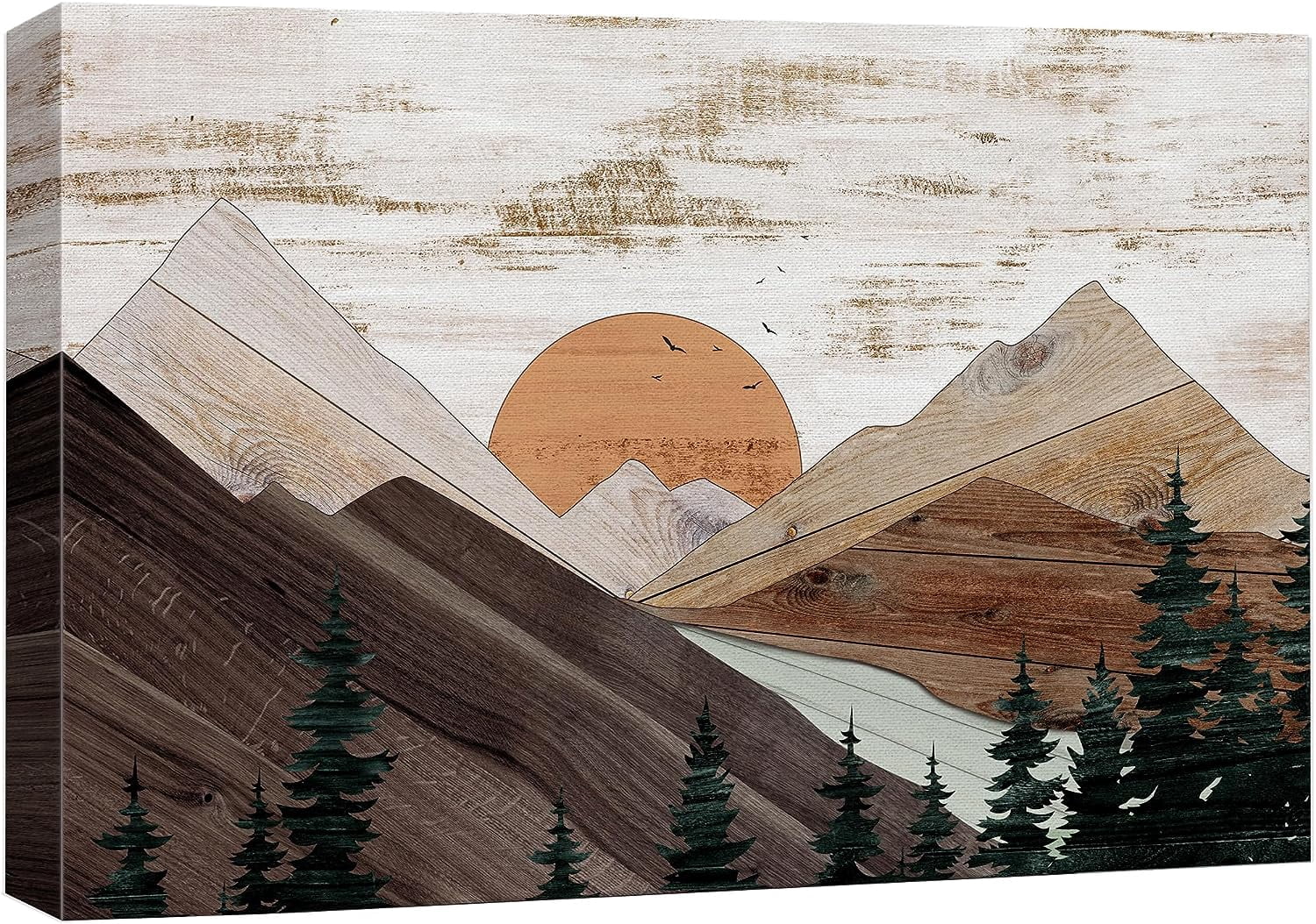 PixonSign Canvas Print Wall Art Rustic Brown Mountain Trees Nature ...