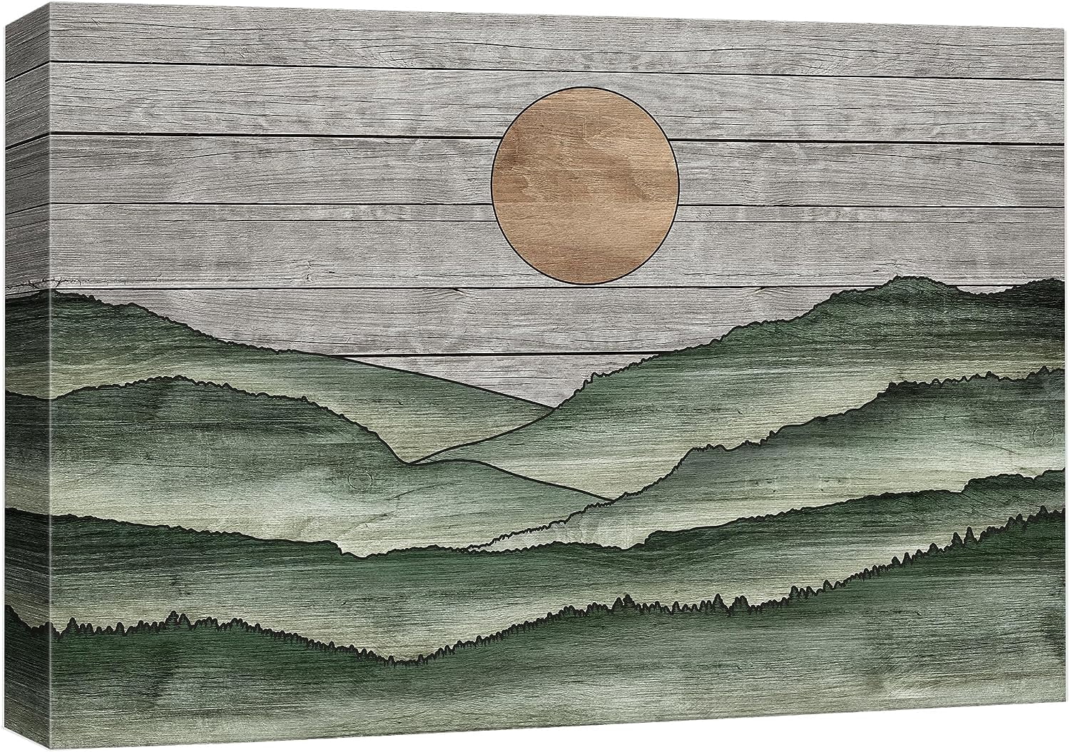 PixonSign Canvas Print Wall Art Sage Green Mountain Range Nature ...