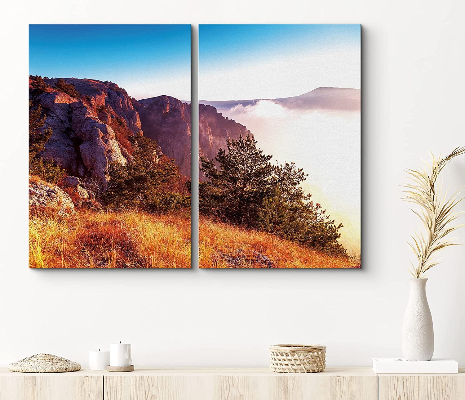 PixonSign Canvas Print Wall Art Set ATOP The Sunny Mountain Peak Nature ...
