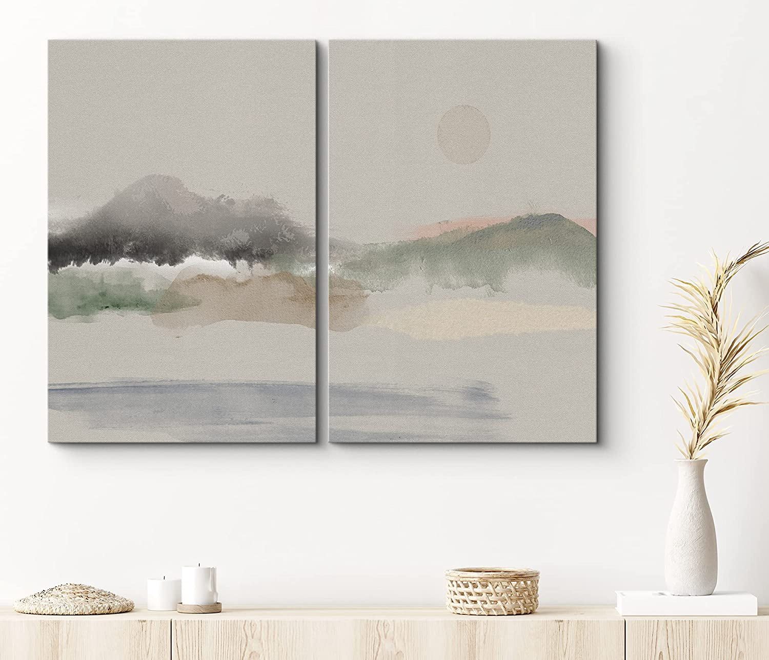 PixonSign Canvas Print Wall Art Set Abstract Black Mountain Range ...