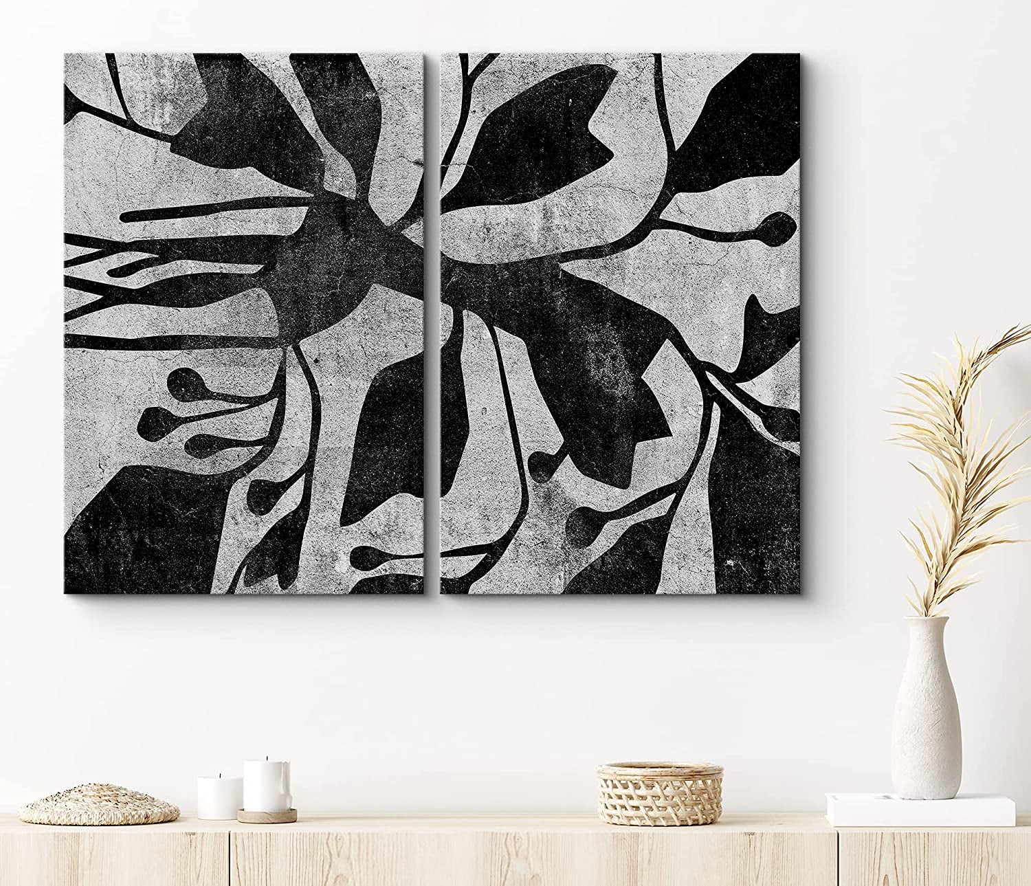 PixonSign Canvas Print Wall Art Set Abstract Flowers and Vine Botanical ...