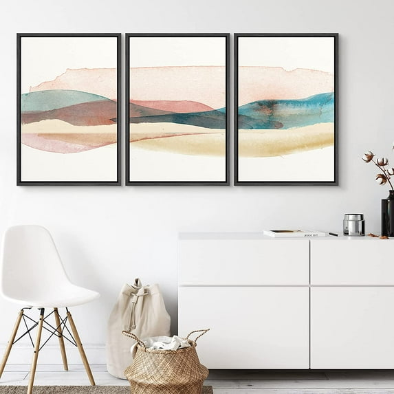 PixonSign Canvas Print Wall Art Set Abstract Watercolor Mountain Range Geometric Wilderness Illustrations Modern Art Rustic Landscape Pastel for Living Room, Bedroom, Office - 16"x24"x3 Black