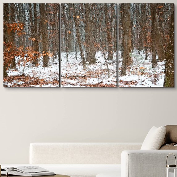 PixonSign Canvas Print Wall Art Set Autumn Forest with Snow Nature Wilderness Photography Realism Modern Landscape Relax/Calm Multicolor Ultra for Living Room, Bedroom, Office - 16"x24"x3