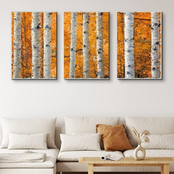 PixonSign Canvas Print Wall Art Set Autumn in The White Forest Botanical Wilderness Illustrations Modern Art Contemporary Landscape Multicolor Ultra for Living Room, Bedroom, Office - 16"x24" x 3