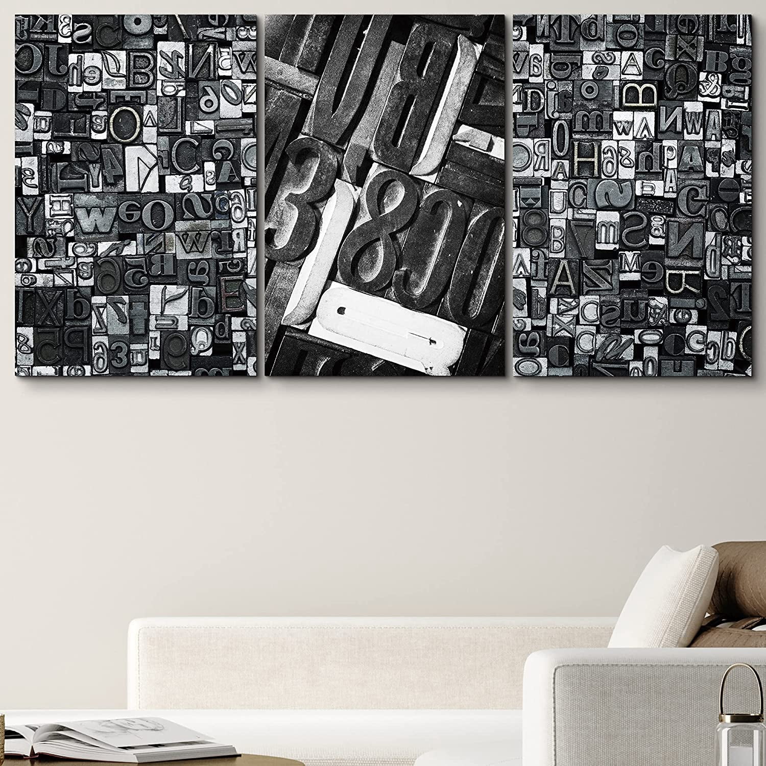 PixonSign Canvas Print Wall Art Set Black & White Wood Block Letter ...