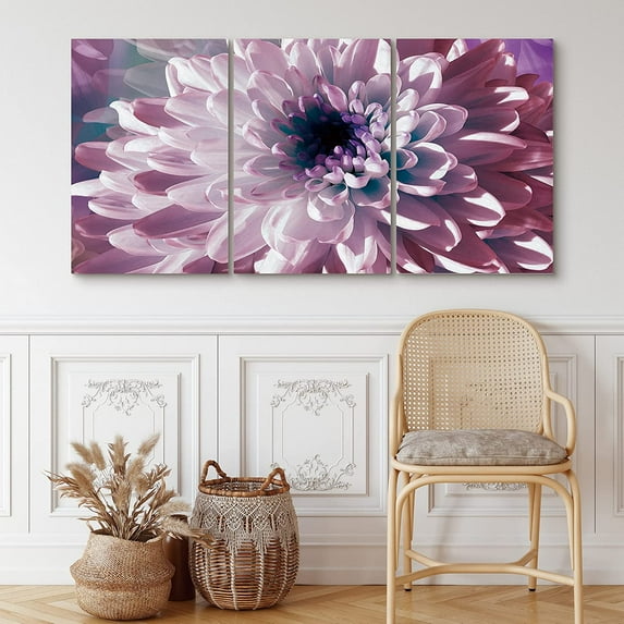 PixonSign Canvas Print Wall Art Set Blossoming Purple Aster Flower Floral Plants Photography Realism Southwest Closeup Relax/Calm Multicolor Ultra for Living Room, Bedroom, Office - 24"x36"x3