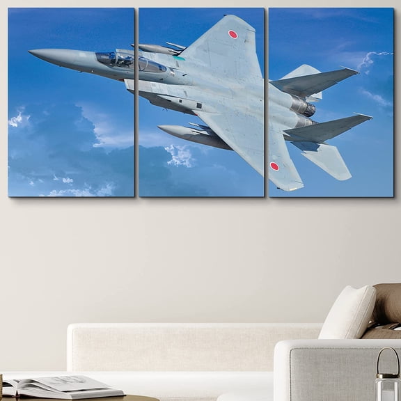 PixonSign Canvas Print Wall Art Set Blue Fighter Jet Soars in Sky Airplanes Sky Photography Realism Industrial Scenic Dramatic Multicolor Ultra for Living Room, Bedroom, Office - 24"x36"x3