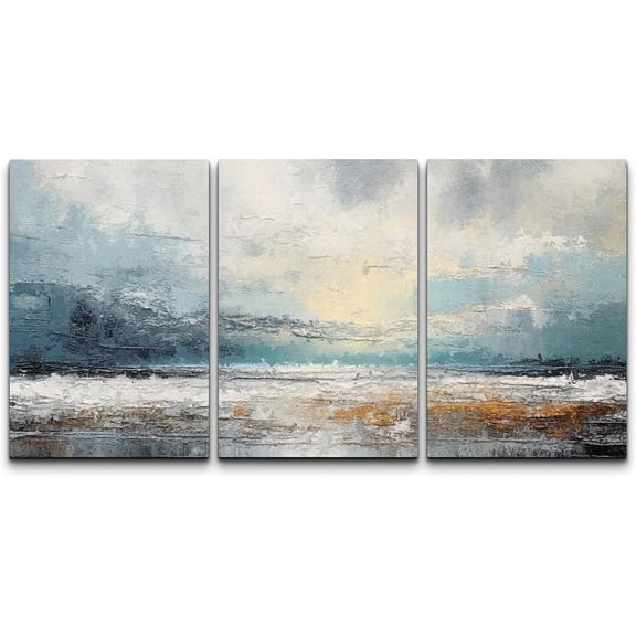 PixonSign Canvas Print Wall Art Set Blue Ocean Waterfront Coastal Pastel Landscape Nature Wilderness Illustrations Modern Art Decorative Rustic Relax/Calm Colorful for Bedroom - 16"x24"x3