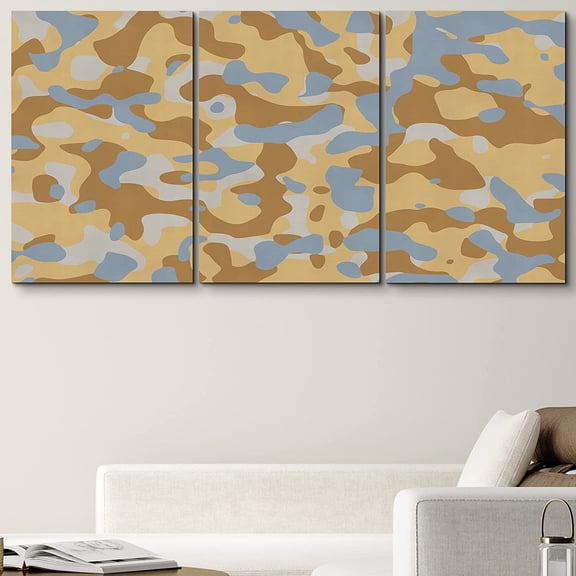 PixonSign Canvas Print Wall Art Set Blue, Tan & Brown Camouflage Display Abstract Patterns Digital Art Modern Art Chic Urban Multicolor Ultra for Living Room, Bedroom, Office - 16"x24"x3