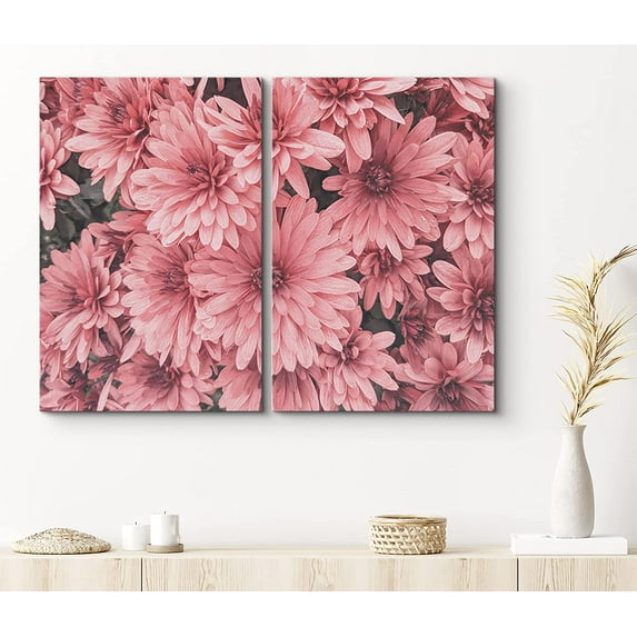 PixonSign Canvas Print Wall Art Set Close-Up of Pink Chrysanthemum Botanical Bouquet Photography Realism Romantics Portrait Colorful Multicolor Ultra for Living Room, Bedroom, Office - 24"x36"x2