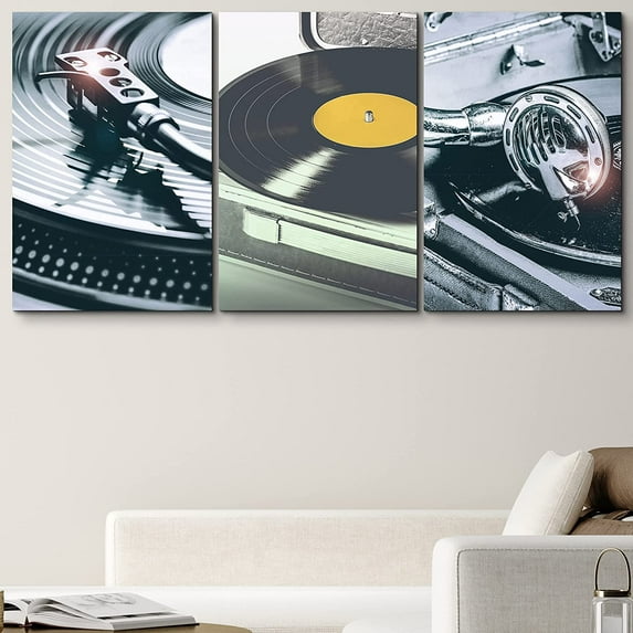 PixonSign Canvas Print Wall Art Set Close-Up Vintage Record Players Music Musicians Photography Realism Modern Urban Multicolor Ultra for Living Room, Bedroom, Office - 16"x24"x3