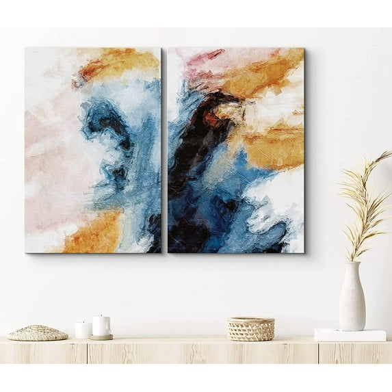 PixonSign Canvas Print Wall Art Set Cloud Inspired Smeared Brushstrokes Geometric Shapes Illustrations Modern Art Contemporary Colorful Multicolor Ultra for Living Room, Bedroom, Office - 24"x36"x2