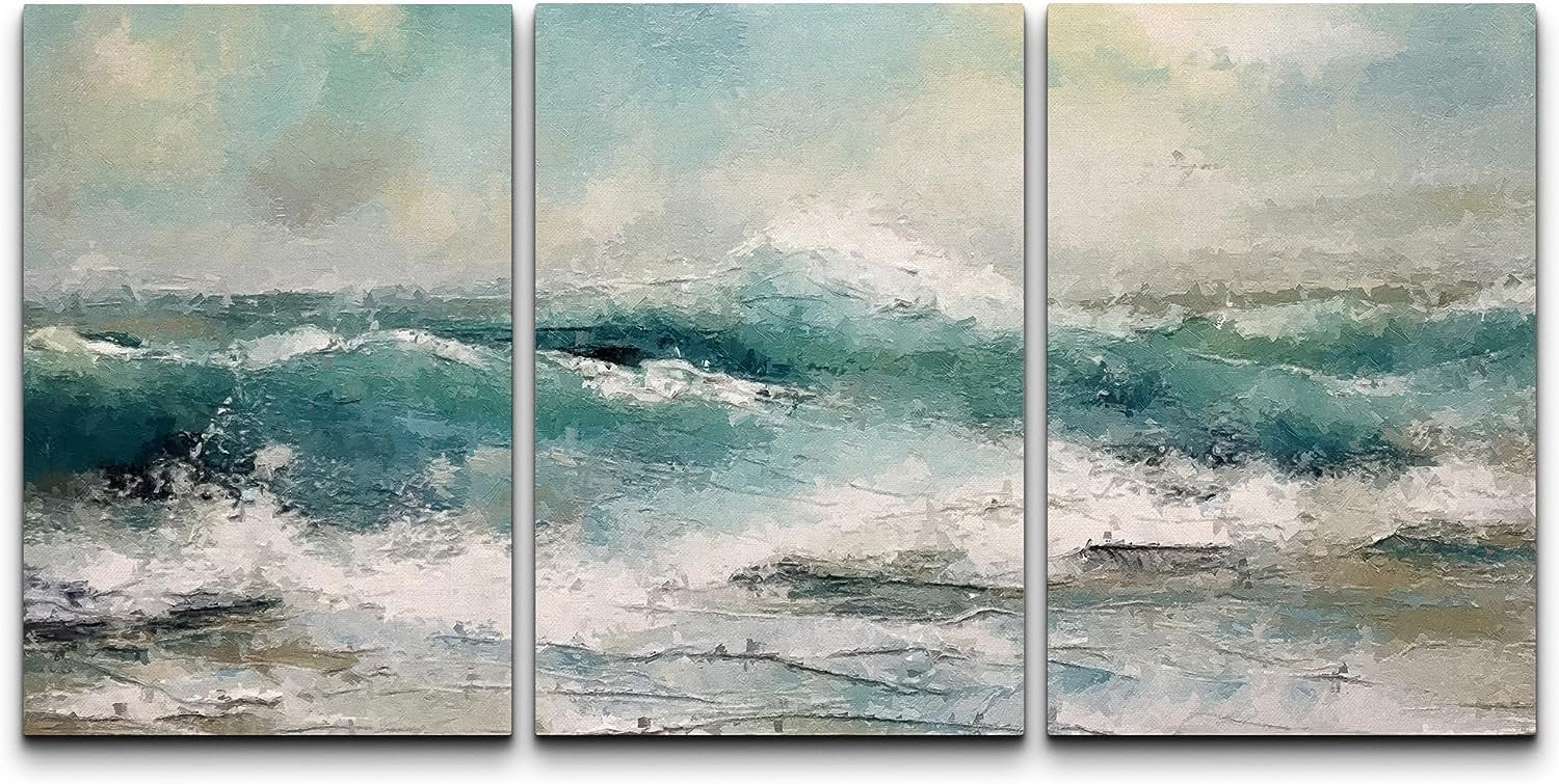 PixonSign Canvas Print Wall Art Set Coastal Ocean Wave Beach Watercolor ...