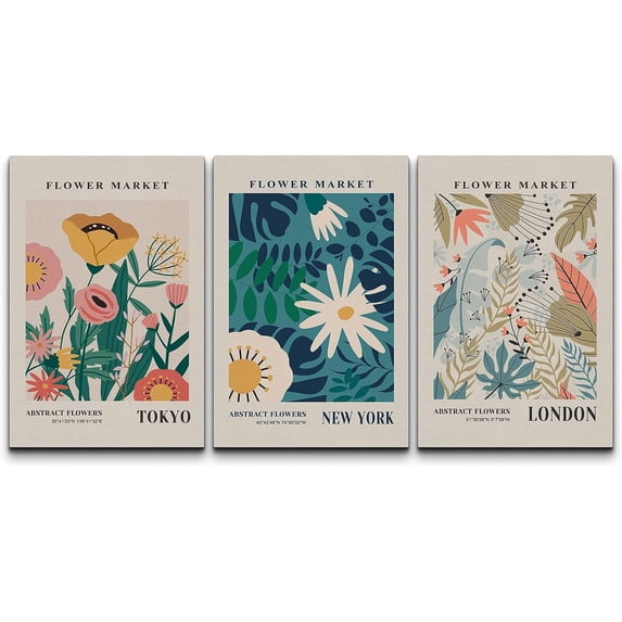 PixonSign Canvas Print Wall Art Set Colorful Flower Market Exhibition Prints Nature Wilderness Illustrations Modern Art Decorative Floral Botanical Minimal Calm/Relax/Cozy for Bedroom - 16"x24"x3