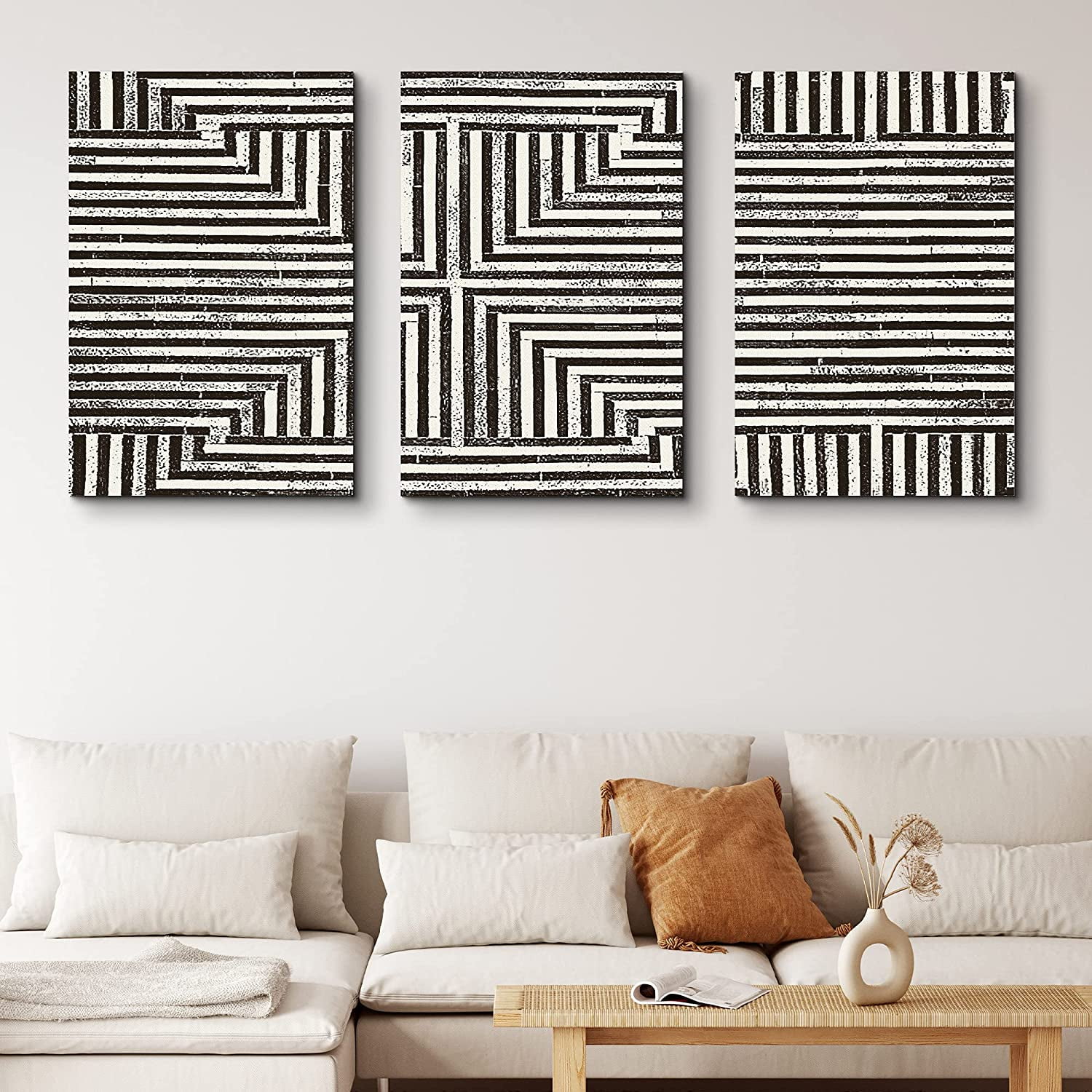 PixonSign Canvas Print Wall Art Set Cross Shaped Line Pattern Geometric  Shapes Illustrations Modern Art Contemporary Edgy Dark Black and White for Living  Room, Bedroom, Office 24