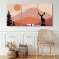 thumbnail image 1 of PixonSign Canvas Print Wall Art Set Deer Above Orange Mountain Peak Animals Wilderness Illustrations Modern Art Southwest Scenic Relax/Calm Multicolor Boho Decor for Living Room, Bedroom - 24"x36"x3, 1 of 5