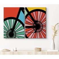 PixonSign Canvas Print Wall Art Set Geometric Close-Up of Bike Pedal and Wheel Kids Shapes Illustrations Modern Art Chic Urban Multicolor Ultra for Living Room, Bedroom, Office - 24"x36"x2
