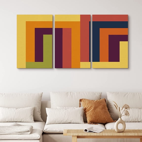 PixonSign Canvas Print Wall Art Set Geometric Colorblock Maze Abstract Shapes Illustrations Pop Art Modern 3D Colorful Multicolor Neon for Living Room, Bedroom, Office - 24"x36"x3