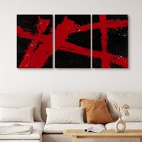 PixonSign Canvas Print Wall Art Set Geometric Crossing Red Lines Abstract Shapes Illustrations Modern Art Alternative Dramatic Dark for Living Room, Bedroom, Office - 24"x36"x3
