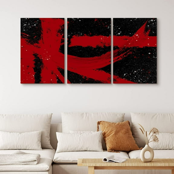 PixonSign Canvas Print Wall Art Set Geometric Curved Red Lines Abstract Shapes Illustrations Modern Art Alternative Dramatic Dark for Living Room, Bedroom, Office - 24"x36"x3