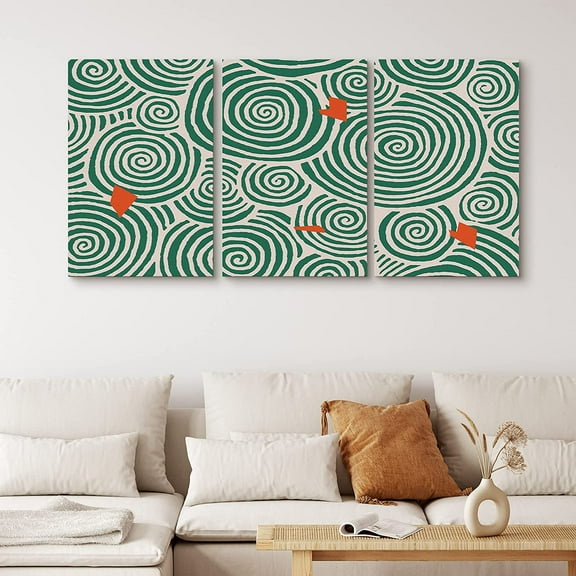 PixonSign Canvas Print Wall Art Set Geometric Green Spiral & Orange Flakes Abstract Shapes Illustrations Modern Art Chic Colorful Multicolor Neon for Living Room, Bedroom, Office - 24"x36"x3