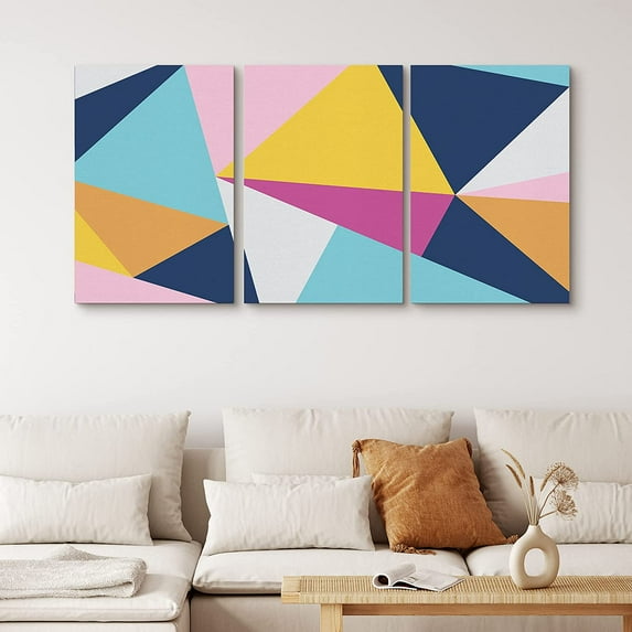 PixonSign Canvas Print Wall Art Set Geometric Triangular Illusion Abstract Shapes Illustrations Pop Art Modern 3D Colorful Multicolor Neon for Living Room, Bedroom, Office - 24"x36"x3