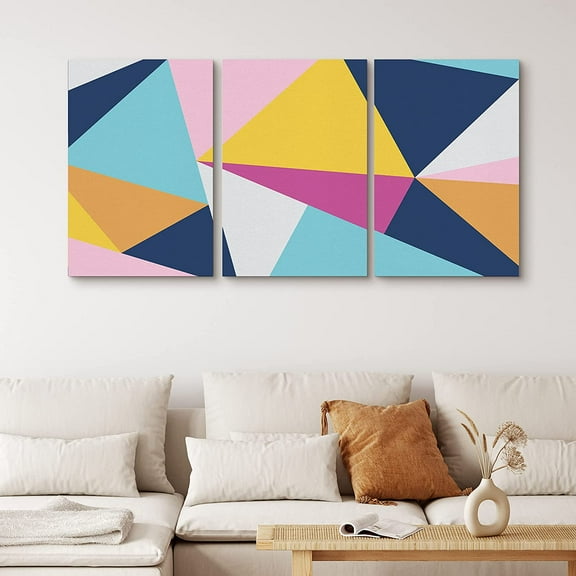 PixonSign Canvas Print Wall Art Set Geometric Triangular Illusion Abstract Shapes Illustrations Pop Art Modern 3D Colorful Multicolor Neon for Living Room, Bedroom, Office - 16"x24"x3