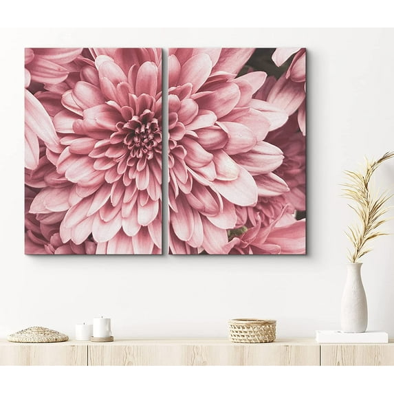 PixonSign Canvas Print Wall Art Set Interior View of Pink Chrysanthemum Botanical Bouquet Photography Realism Romantics Portrait Colorful Multicolor Ultra for Living Room, Bedroom, Office - 16"x24"x2