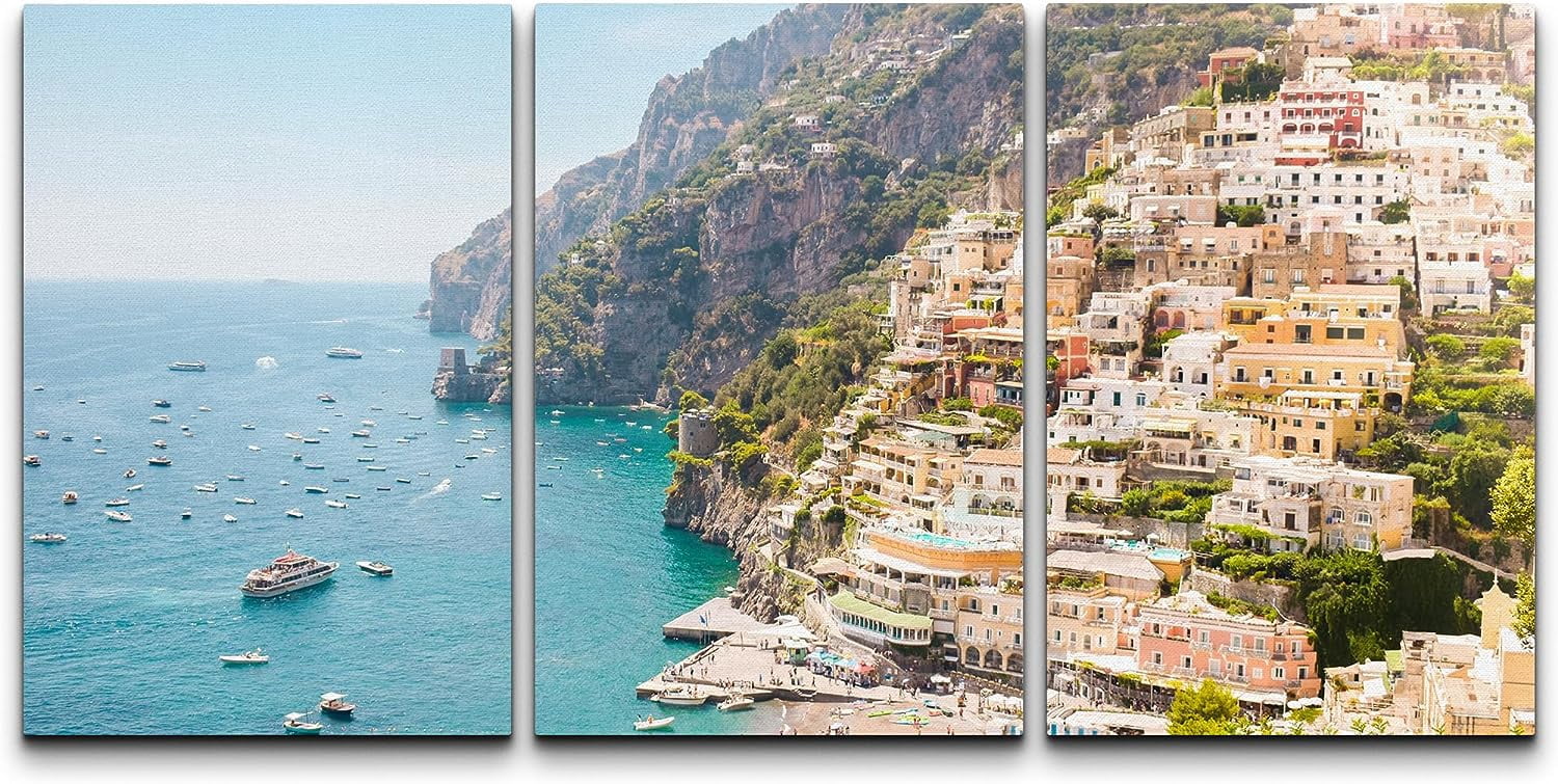 PixonSign Canvas Print Wall Art Set Italian Sea Shore Beach Cityscape ...