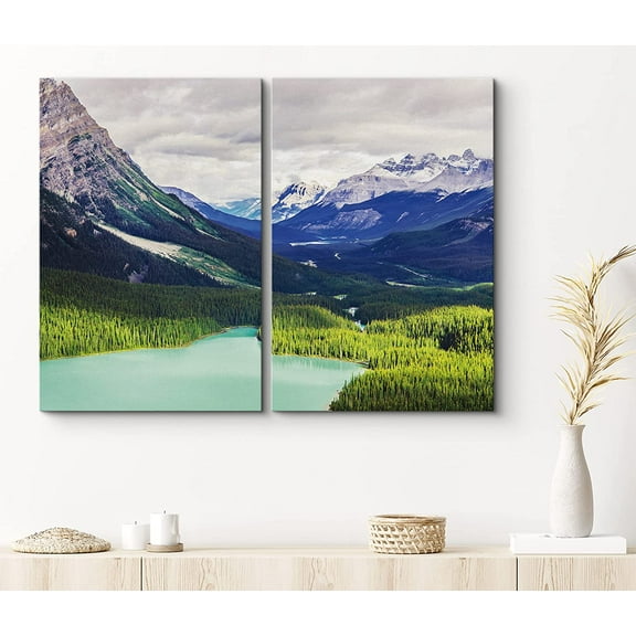 PixonSign Canvas Print Wall Art Set Lake Stream Flows Through Valley Nature Wilderness Photography Modern Art Contemporary Landscape Fun Multicolor Ultra for Living Room, Bedroom, Office - 24"x36"x2